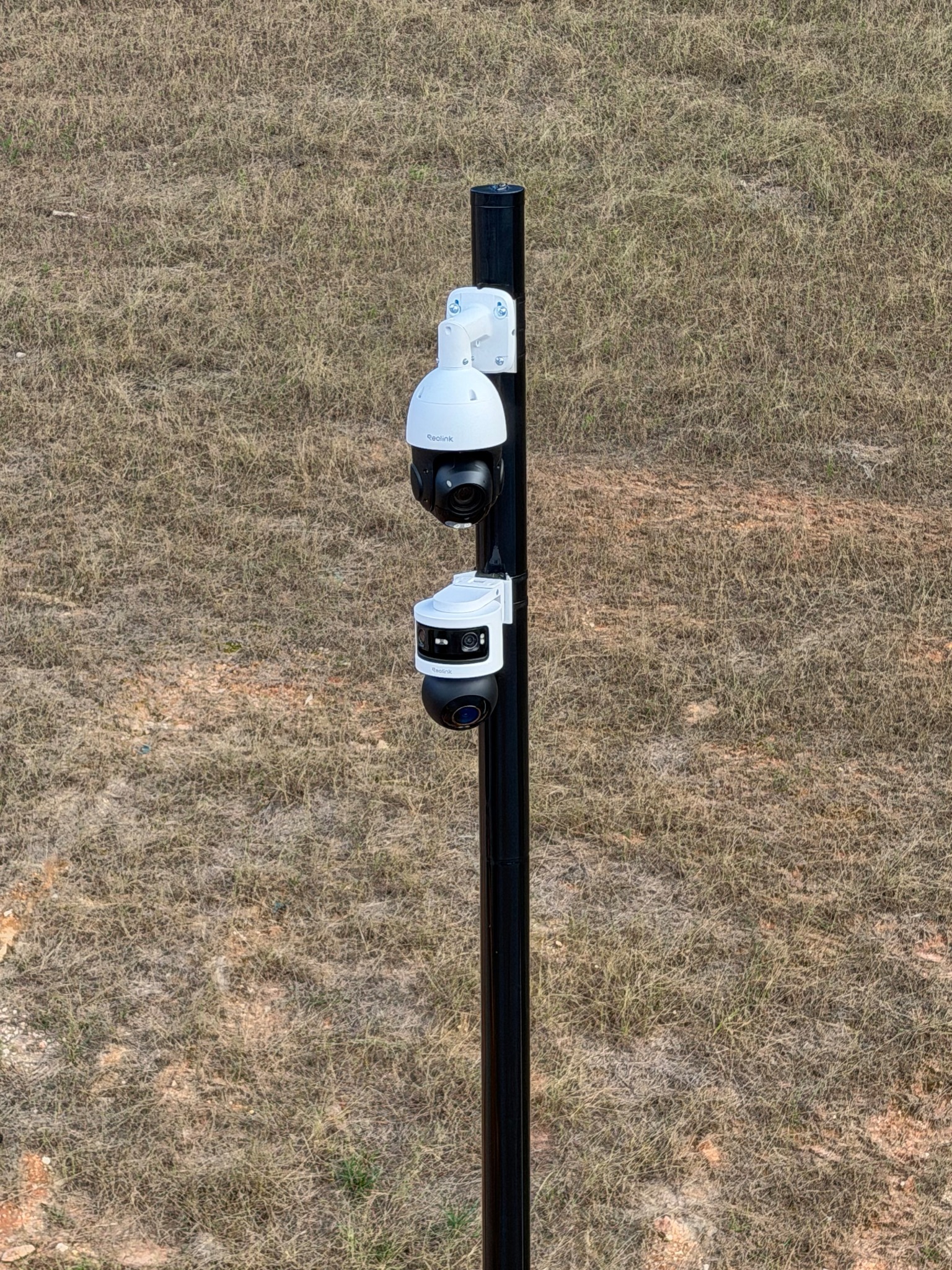 Completed pole with two Reolink security cameras